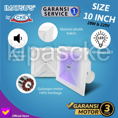 Exhaust Fan LED Lightning 10 Inch Kipas Angin Hexos Plafon Dak Lampu L