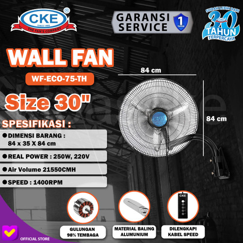 CKE WALL FAN WF-ECO-75-TH 30 Inch Kipas Angin Dinding Tembok Sparepart