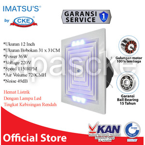 Exhaust Fan Plafon 12 Inch Dengan Lampu Led Hexos Fan Hemat Listrik