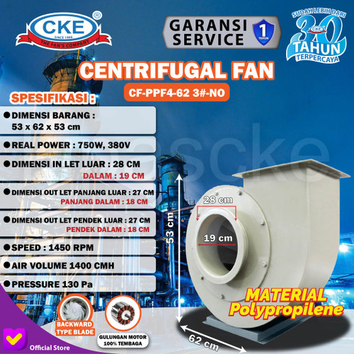 CENTRIFUGAL FAN CKE CF-PPF4-62 3# 12 INCH 380V BLOWER KEONG HISAP