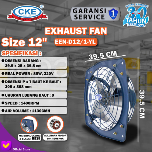 Exhaust Fan EEN-D12/1-YL CKE 12 Inch 220V Fan Rumah Toilet Eksos