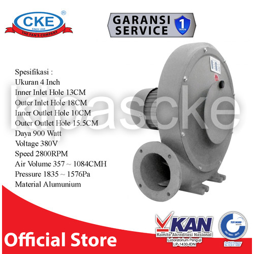 Turbo Centrifugal Blower 1,2HP 900 Watt 3 Phase Blower Keong CKE