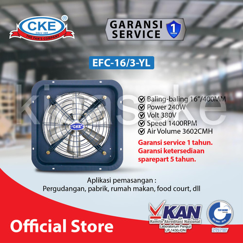 CKE Exhaust Fan EFC-YL 16 Inch 380V Exhaust Dinding Blower Gedung