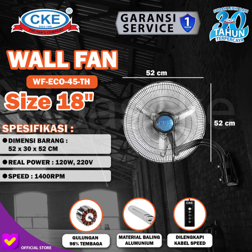 CKE Wall Fan WF-ECO-45-TH 18 Inch Kipas Angin Dinding Tembok Industri