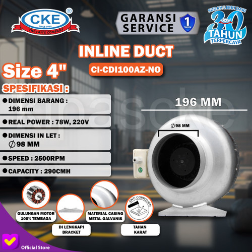 Duct Inline CKE CI-CDI100 4 Inch Inline Fan Duct Fan Blower Hisap