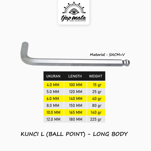 TJAP MATA / CAP MATA Kunci L SNCM+V (Ballpoint - Long)