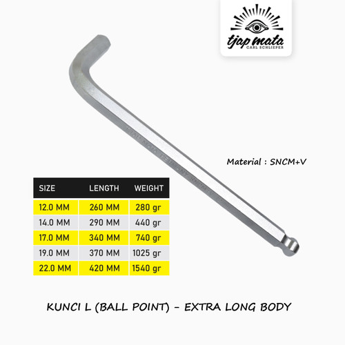 TJAP MATA / CAP MATA Kunci L SNCM+V (Ballpoint - Extra Long)