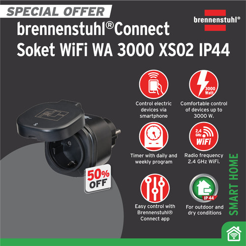 Brennenstuhl Connect WiFi socket WA 3000 XS02 black IP44 - 1294860