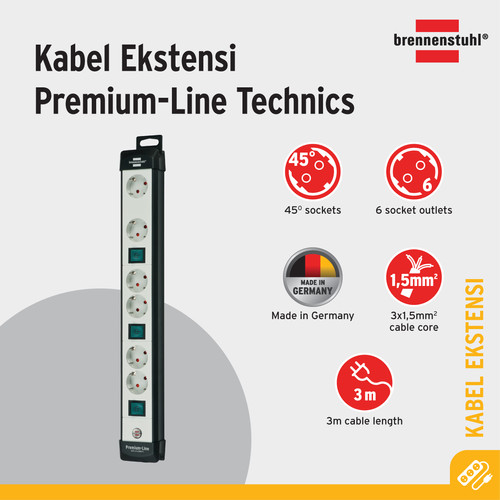 Brennenstuhl Premium-Line Technic 6-Soket Stop Kontak - 1951560600