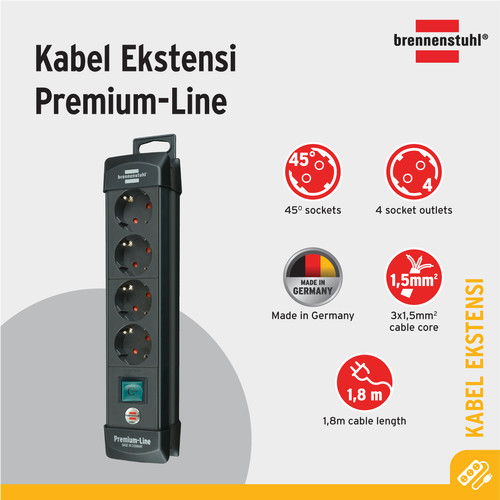 Brennenstuhl Premium-Line 4-Soket Black Stop Kontak - 1951140100