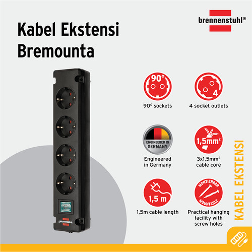 Stop Kontak Brennenstuhl Bremounta 4 Soket Dengan Switch