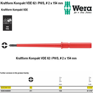 Mata Obeng VDE PH/S 2 x 154 mm Wera 05003441001 KK VDE 62 i PH/S