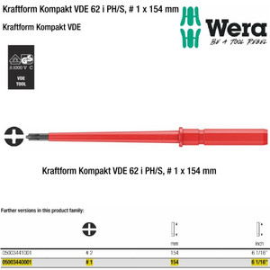 Mata Obeng VDE PH/S 1 x 154 mm Wera 05003440001 KK VDE 62 i PH/S