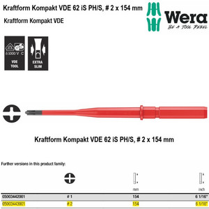 Mata Obeng Slim VDE PH/S 2 x 154 mm Wera 05003443001 KK VDE 62 iS