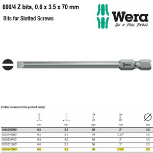 Mata Obeng Minus 0.6 x 3.5 x 70 mm Wera 05059472001 Slotted