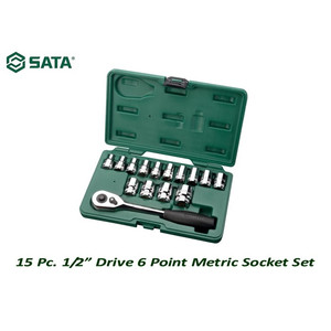 Kunci Shock Mata Sok 15 Pcs 8-27 mm 08005ME 1/2" Socket Set Sata Tools