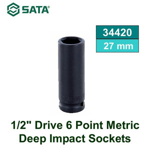 Kunci Shock 27 mm 34420 1/2" 6 PT Metric Deep Impact Socket Sata Tools