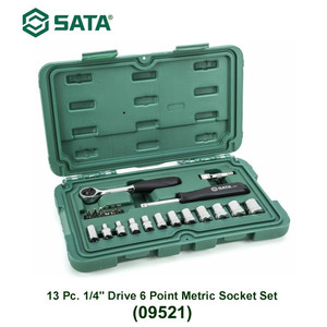 Kunci Shock Mata Sok 13 Pc 09521 1/4" Socket Set (Metric) Sata Tools