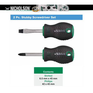 Obeng Cebol (Plus #2 &Min 6.5Mm) 2Pcs Stubby Screwdriver Set Nicholson