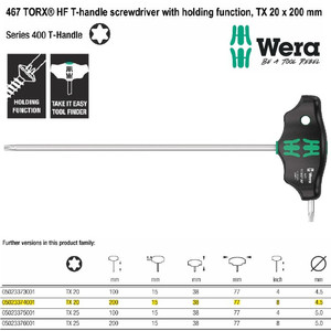 Kunci T Bintang TX 20 x 200 mm Wera 05023374001 HF TORX® Screwdriver