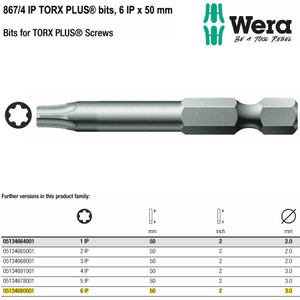 Mata Obeng Bintang 6 IP x 50 mm Wera 05134680001 TORX PLUS Bits Screws