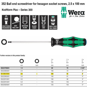 Obeng Ball Hex 2.5 x 100 mm Wera 05138070001 Hexagon Socket Screws