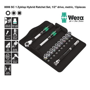 Tool Kit Wera 05004090001 Zyklop Hybrid Ratchet Set 1/2" Metric 13 Pcs