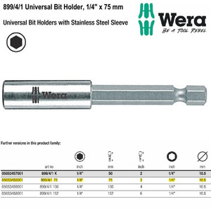 Universal Bit Holder Hex 1/4" x 75 mm Wera 05053455001 Stainless Steel