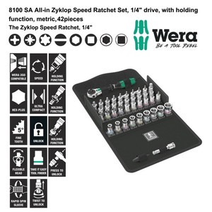 Tool Kit Wera 05003755001 Zyklop Speed Ratchet Set 1/4" Metric, 42Pc