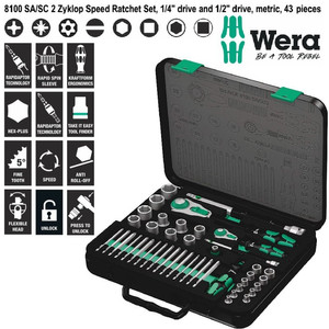 Tool Kit Wera 05160785001 Zyklop Speed Ratchet Set 1/4" & 1/2" Drive