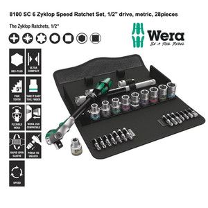 Tool Kit Wera 05004076001 Zyklop Ratchets Set 1/2" Drive, Metric, 28Pc