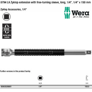 Sambungan Sok 1/4"x150 mm Wera 05003526001 Zyklop Extension Long