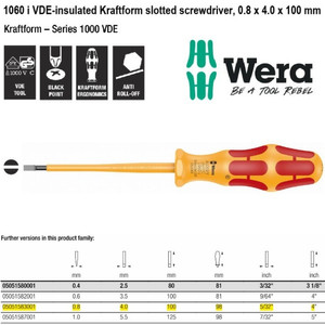 Obeng VDE Minus 0.8 x 4.0 x 100 mm Wera 05051583001 VDE Slotted Screws