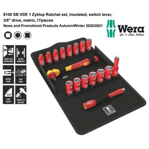 Tool Kit VDE Wera 05004970001 Zyklop Ratchet Set Switch 3/8" Metric