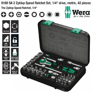 Tool Kit Wera 05003533001 Zyklop Speed Ratchet Set 1/4" Drive Metric