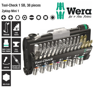 Tool Kit Set Wera 05073220001 Tool-Check 1 SB Zyklop Mini - 38 Pc