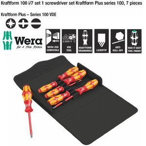 Obeng VDE Set Wera 05136019001 Kraftform 100 i/7 Screwdriver Set 7 Pc