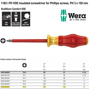 Obeng VDE Plus PH 3 x 150 mm Wera 05031605001 VDE Phillips Screws