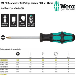 Obeng Plus PH 2 x 100 mm S/Driver for Phillips Screws Wera 05008720001