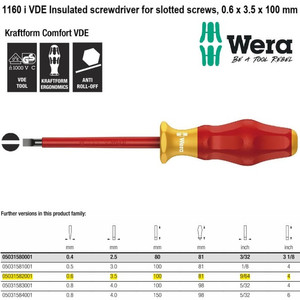 Obeng VDE Minus 0.6 x 3.5 x 100 mm Wera 05031582001 VDE Slotted Screws