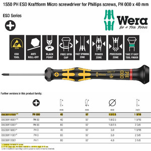 Obeng Plus Mirco ESD PH 000 x 40 mm Wera 05030117001 Phillips screws