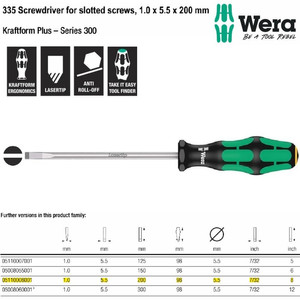 Obeng Minus 1.0 x 5.5 x 200 mm S/D for Slotted Screws Wera 05110008001