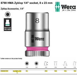 Socket 1/4' Zyklop Socket 8 x 23 mm Wera 05003507001