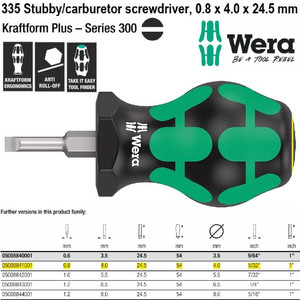 Obeng Minus Stubby 0.8 x 4.0 x 24.5 mm Wera 05008841001 Stubby Slotted