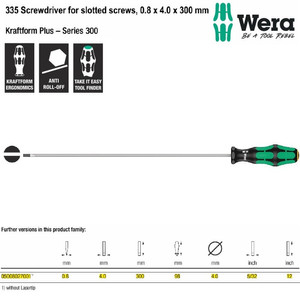 Obeng Minus 0.8 x 4.0 x 300 mm S/D for Slotted Screws Wera 05008027001