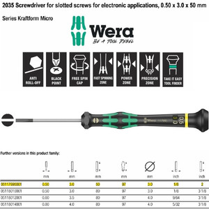 Obeng Minus Mirco 0.50 x 3.0 x 50 mm Wera 05117995001 Slotted Screws