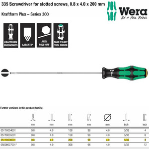 Obeng Minus 0.8 x 4.0 x 200 mm S/D for Slotted Screws Wera 05110006001