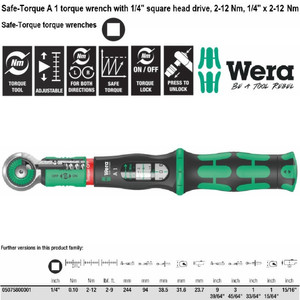 Torsi 1/4" Sq 2-12 Nm Wera 05075800001 A1 Safe-Torque Adjust Wrench