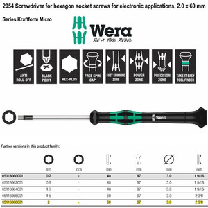 Obeng Hex-Plus Mirco 2.0 x 60 mm Wera 05118068001 Hexagon Socket Screw