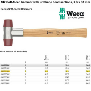 Palu Urethane Wera 05000515001 Soft-Faced Hammer "102" #3 33x96x280 mm